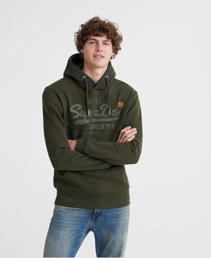 Superdry Vintage Logo Tonal Tape Férfi Kapucnis Pulóver Olivazöld | MHNBW3504